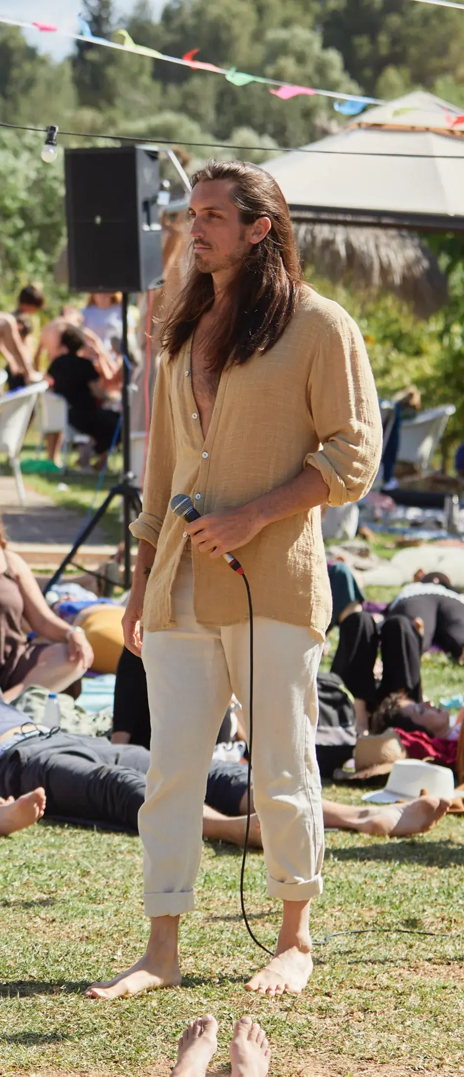 Sandy teaching breathwork outdoors